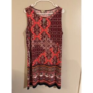 Haani Women's XL Sleeveless Keyhole‎ Neck Dress Coral Paisley Print Tunic